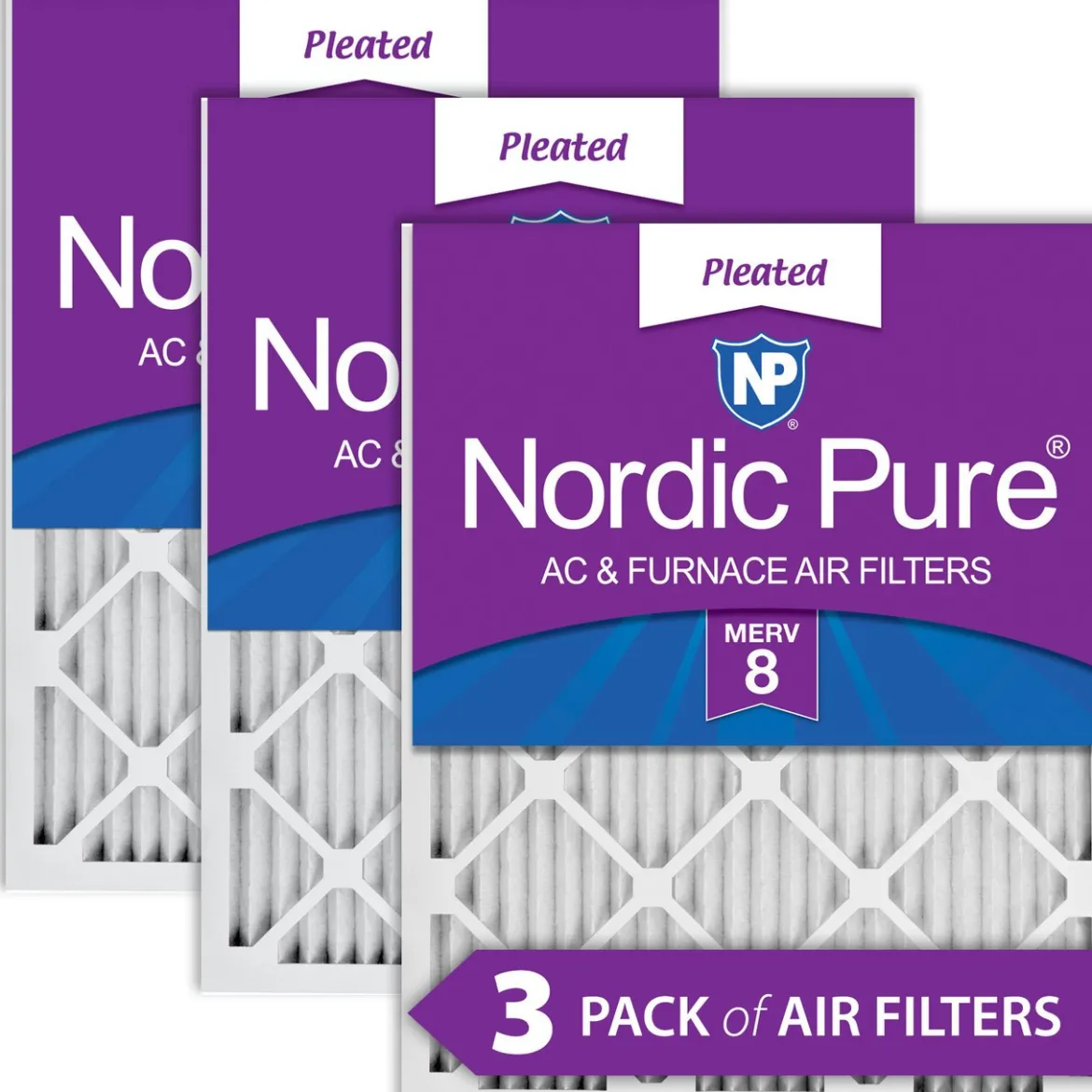 Nordic Pure 24x30x1 Pleated MERV 8 Air Filters 3 Pack (24x30x1M8-3)