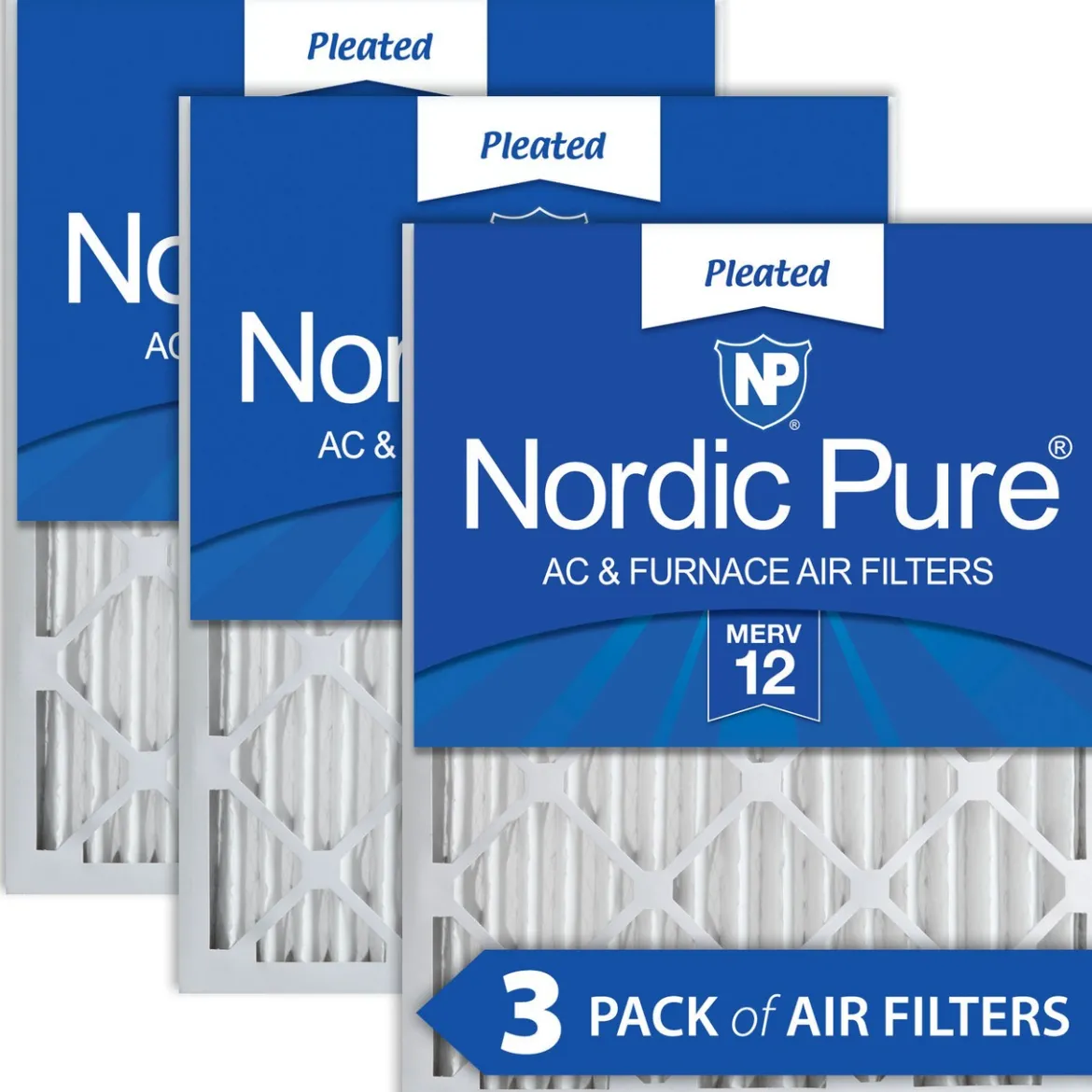 Nordic Pure 25x25x2 Pleated MERV 12 Air Filters 3 Pack (25x25x2M12-3)