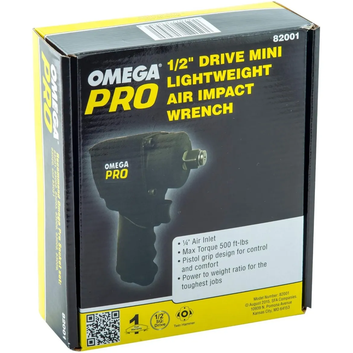 Omega Mini Light Weight Air Impact Wrench - 1/2" Drive, 500 Ft/Lb (82001)