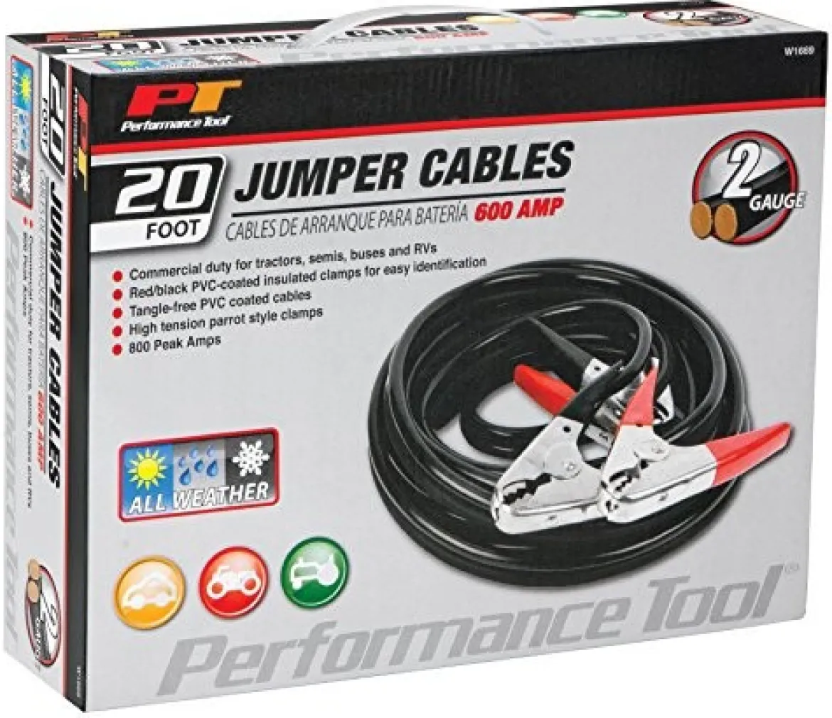 Performance Tool W1669 20' Duty 2-Gauge 800 PEAK AMP Weather Jumper Cables