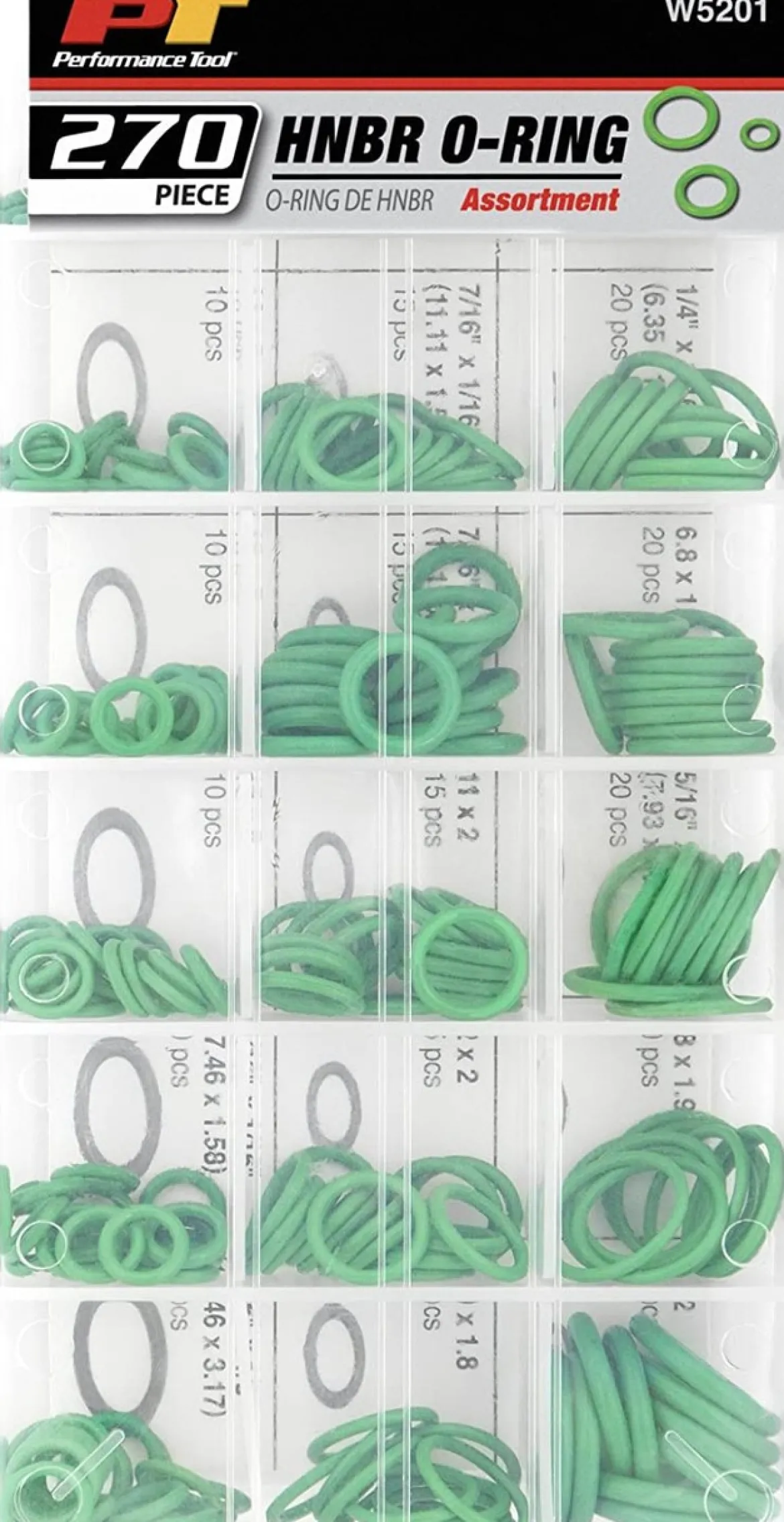 Performance Tool W5201 270 Pc Hnbr O-Ring Assortment