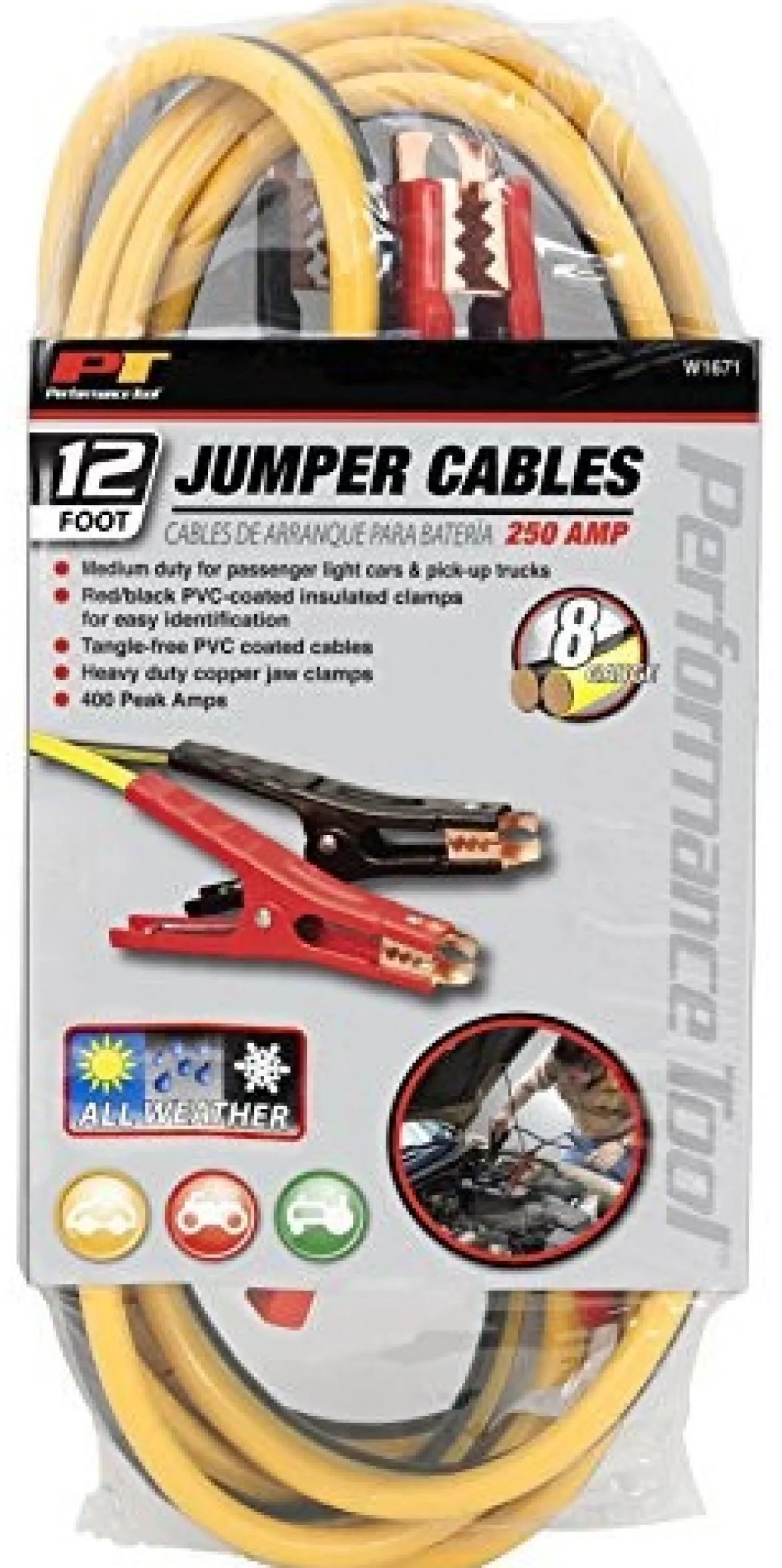 Performance Tool W1671 8GA x 12' (300 AMP) Jumper Cables