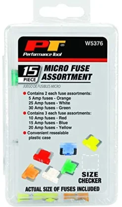 Performance Tool W5376 15-Piece Micro Fuse Assortment