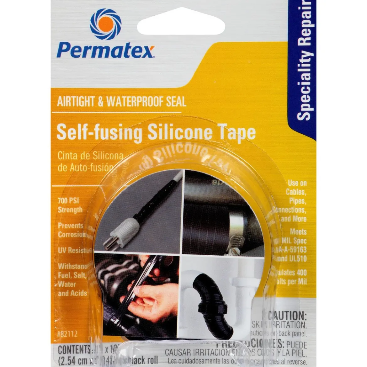 Permatex Self-Fusing Silicone Tape, 10 ft, Chemical Resistant, High Temp Range (82112)