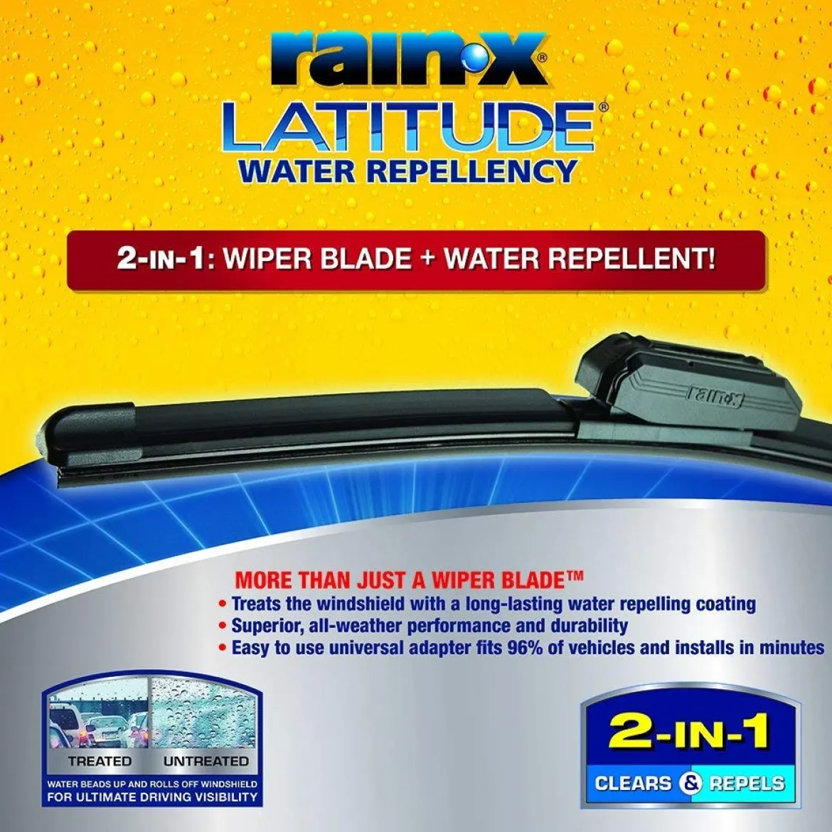 Rain-X 5079278-2 Latitude 2-IN-1 Water Repellency Wiper Blade, 21"