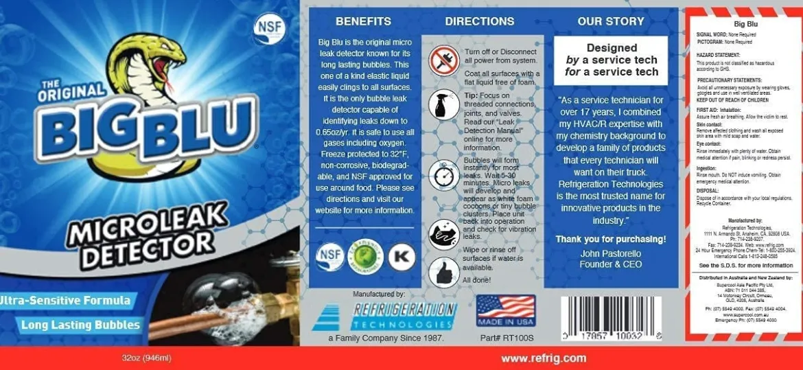 Refrigeration Technologies Big Blu Microleak Detector, Liquid, Bl, 1 Qt (RT100S)