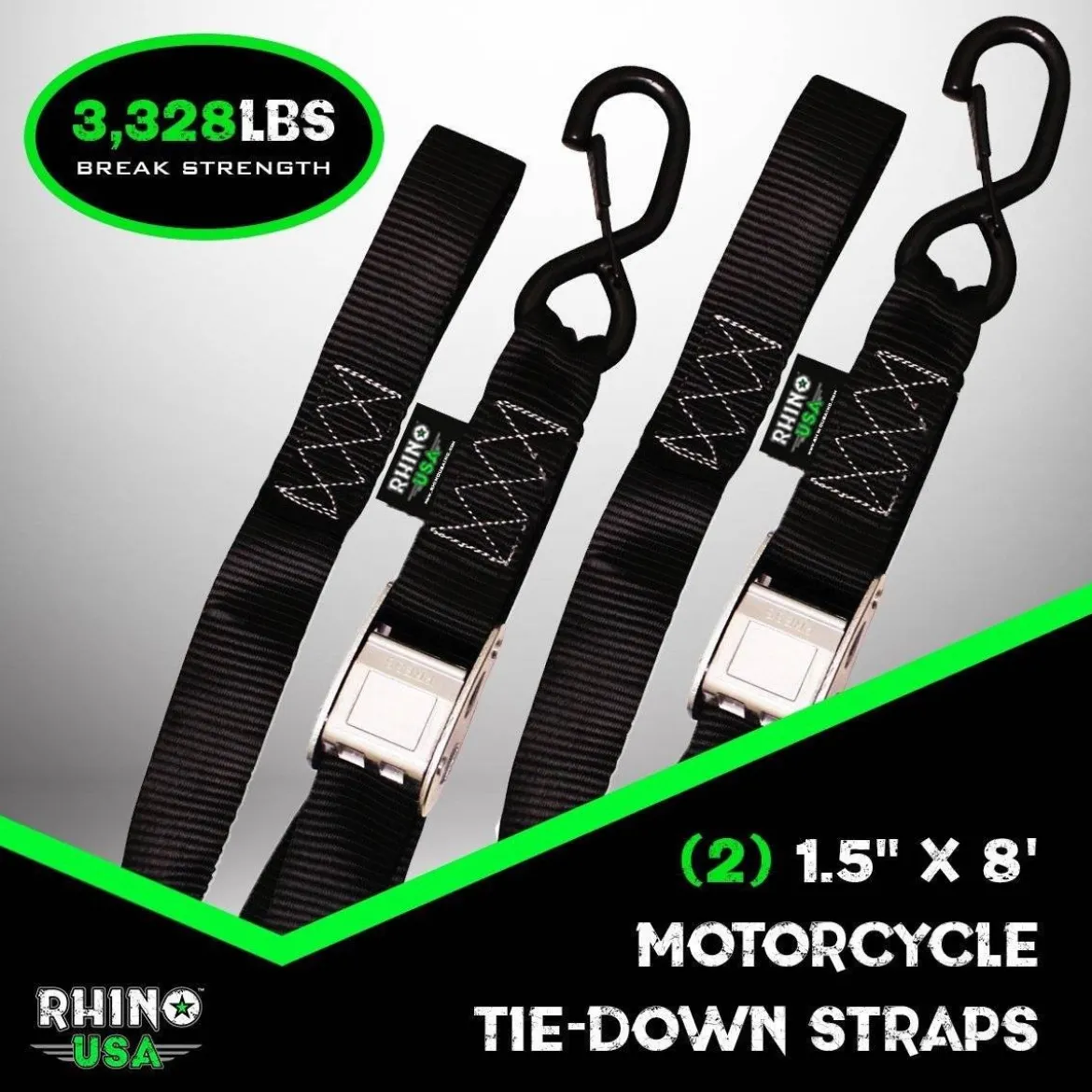 Rhino USA 1.5" X 8' Cambuckle Motorcycle Tiedown Straps 2-Pack (RNO-CAMSOFT)