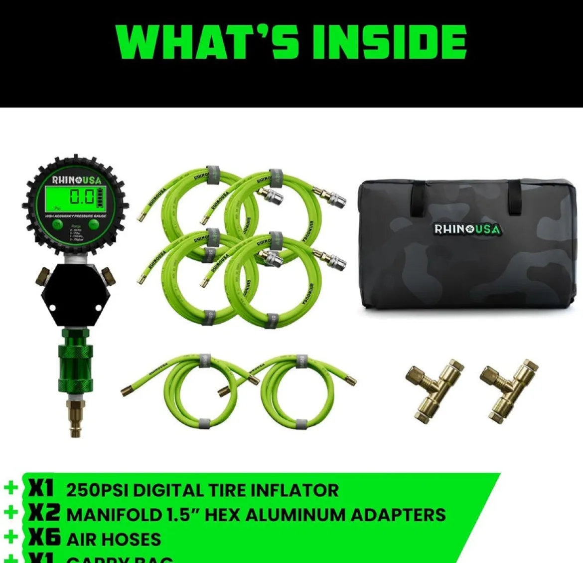 RHINO USA MULTI-TIRE INFLATION KIT - 4 WHEEL (AC-TI4W-GRN)