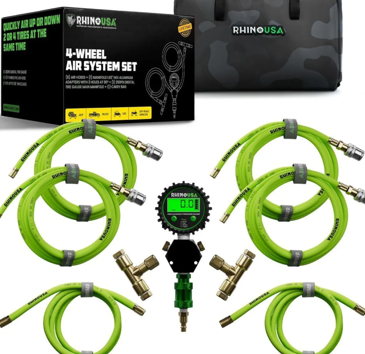 RHINO USA MULTI-TIRE INFLATION KIT - 4 WHEEL (AC-TI4W-GRN)