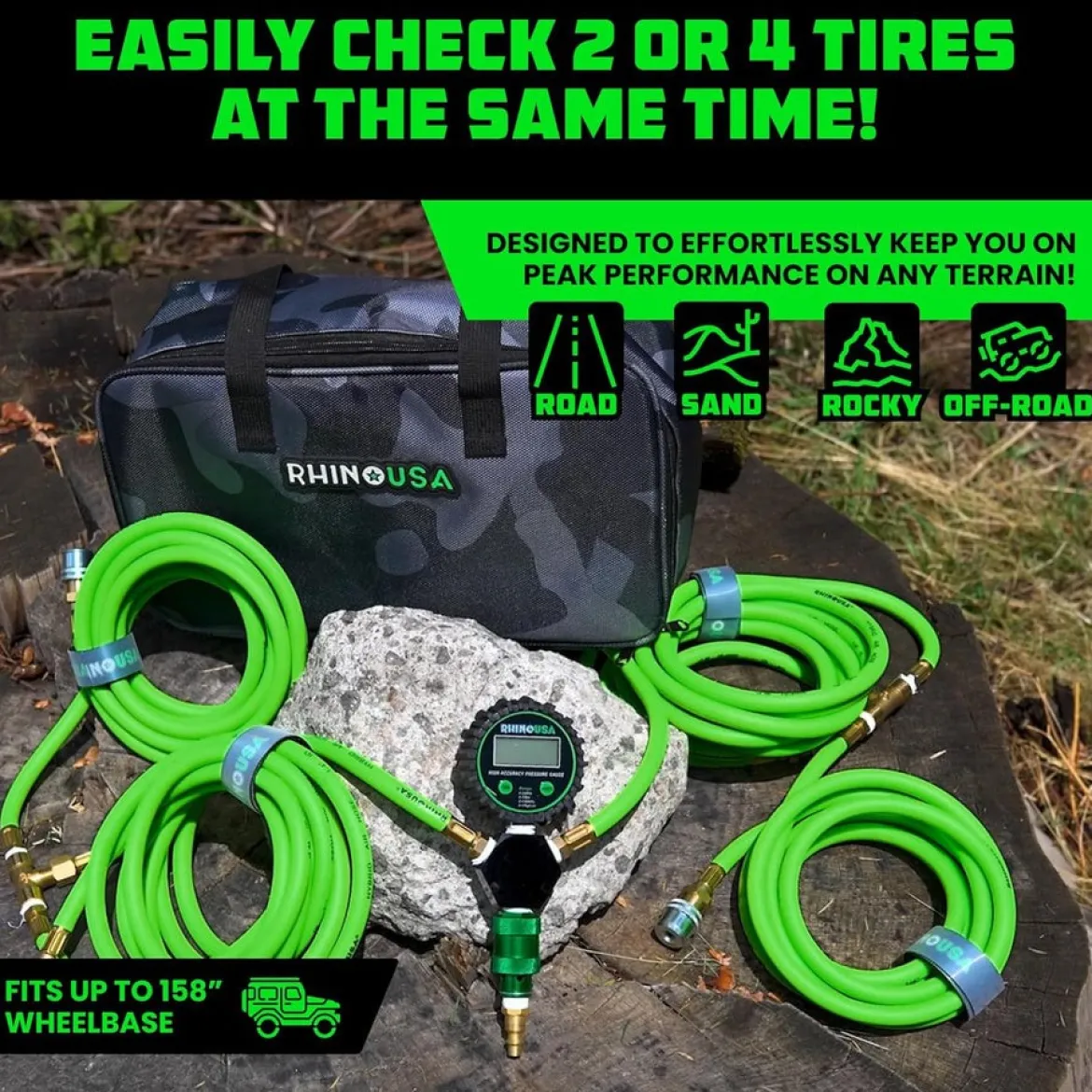 RHINO USA MULTI-TIRE INFLATION KIT - 4 WHEEL (AC-TI4W-GRN)
