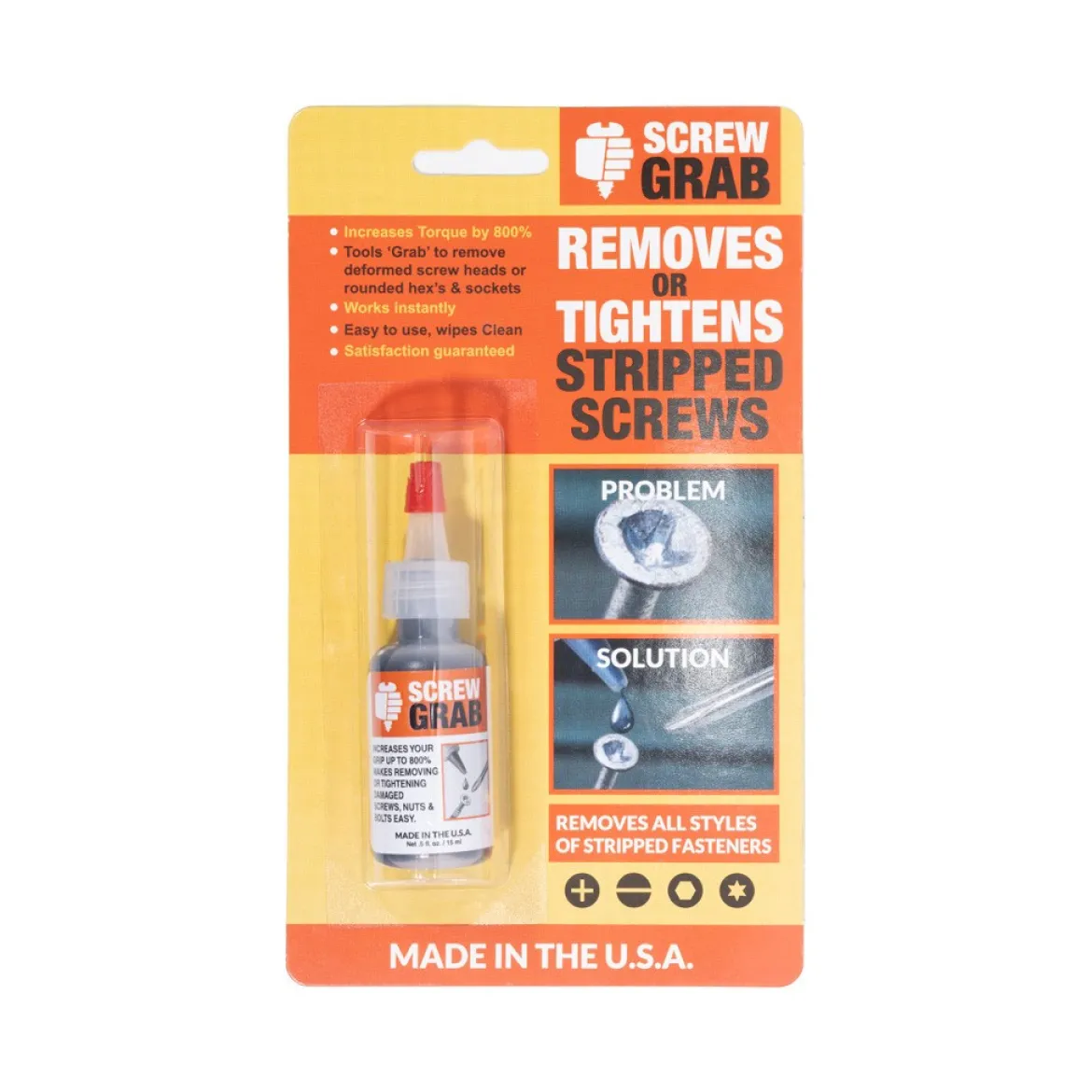 Screw Grab Liquid 0.5 oz Carded for Stripped Screws All Screw Heads (SG-94)