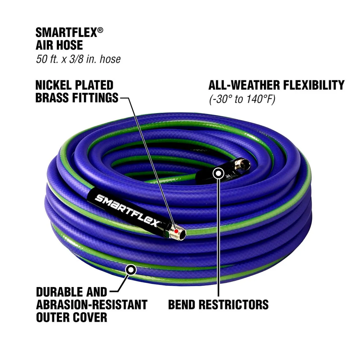 SmartFlex Air Hose 3/8 in. x 50 ft, Hybrid Blue (HSF3850BL2)