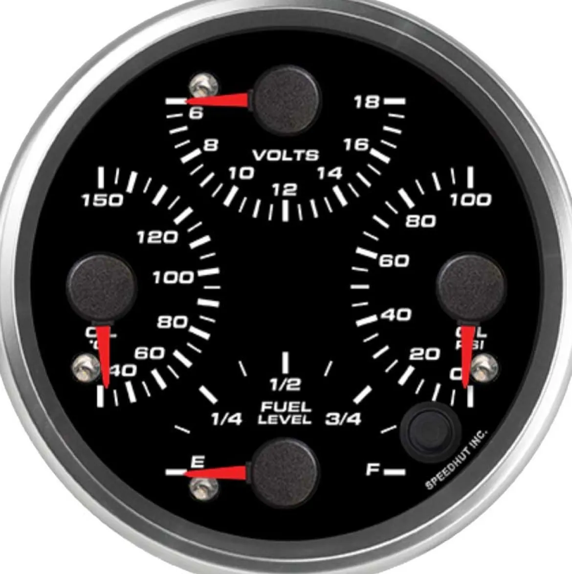 Speedhut 4" Quad Met Oil Temp/Volt/Oil PSI/Fuel Level (R4-QG3-REV)