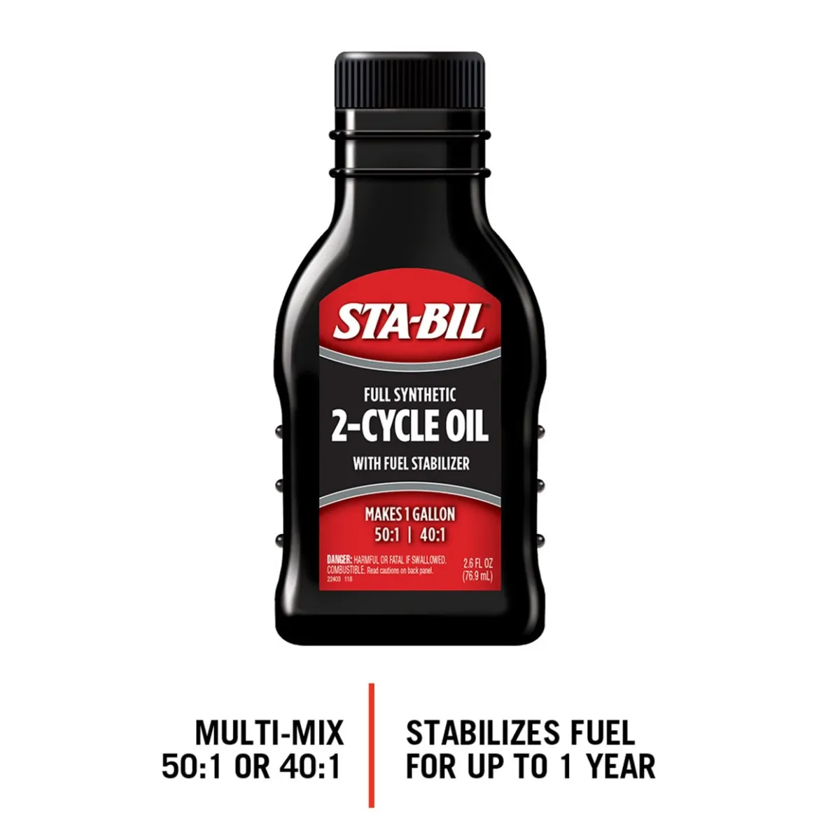 Sta-Bil Full Synthetic 2-Cycle Oil - With Fuel Stabilizer, 2.6 Fl. Oz. (22403)