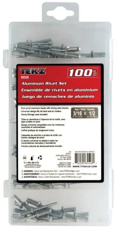 Titan Tools Aluminum/Steel Rivet Set 3/16" x 1/2" 100-Piece (85526)