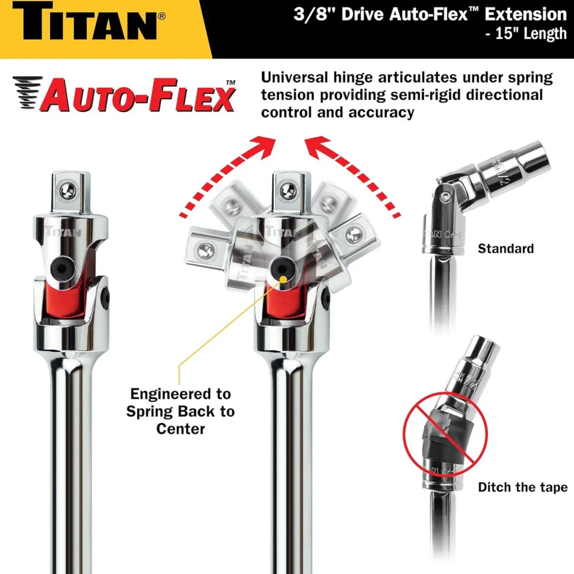 Titan Tools Auto Flex Universal Joint Extension Adapter - 3/8" X 15" (68125)