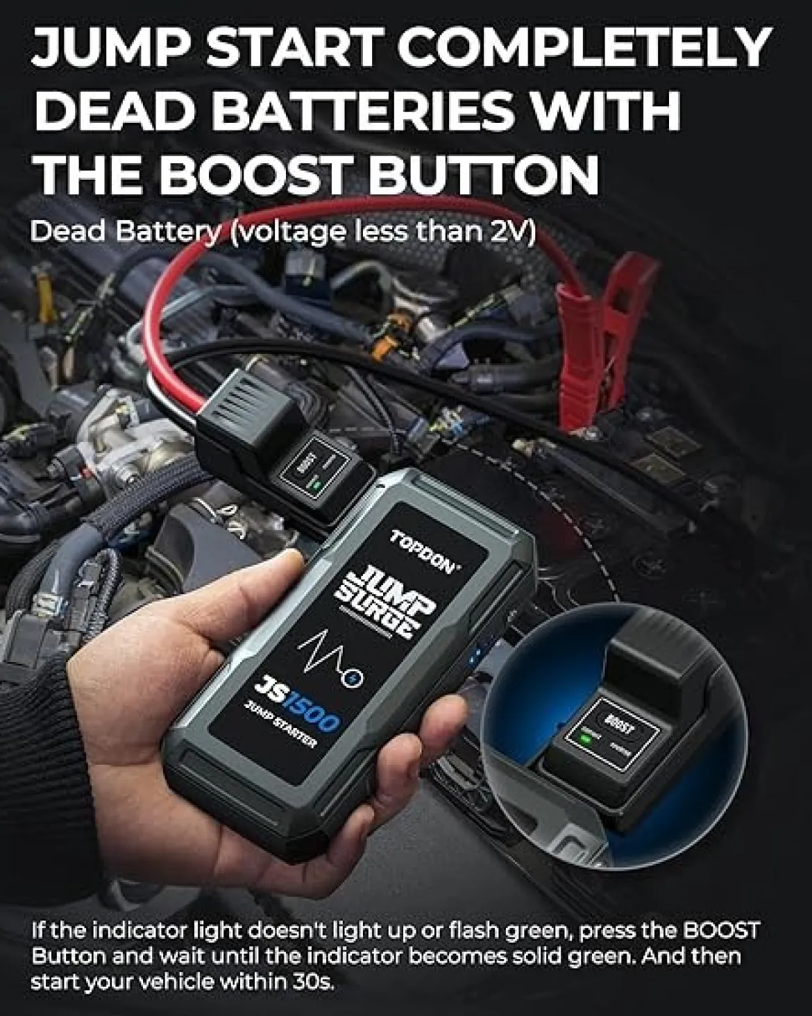 TOPDON 1500A Portable Car Battery Jump Starter for Gas & Diesel Engines (JS1500)