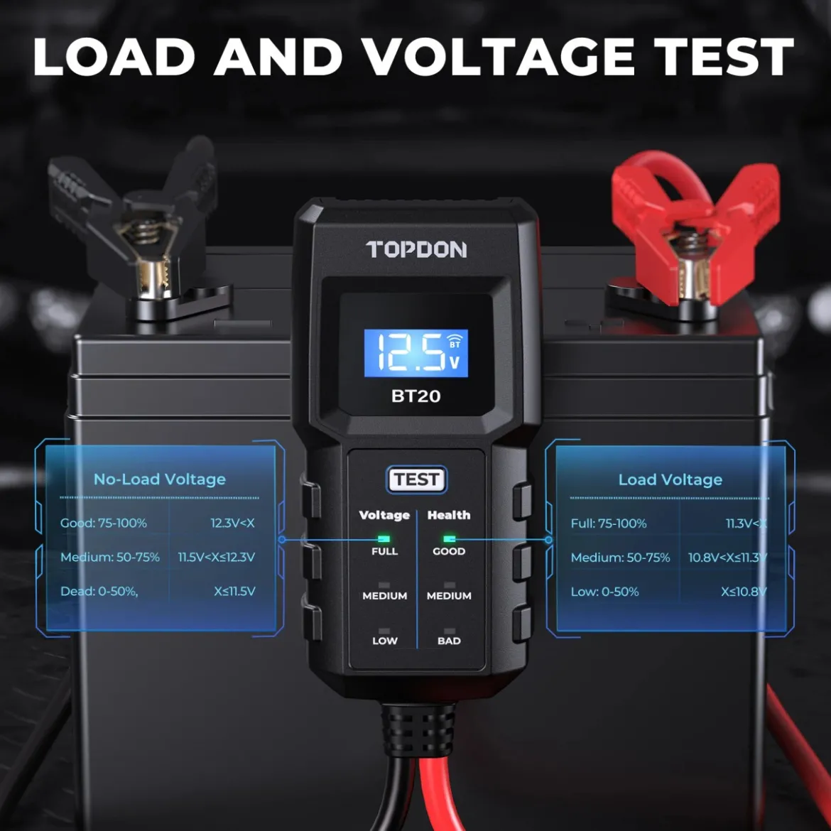 TOPDON BT20 Battery Load Voltage Tester 100-2000CCA Cranking (TD52130066)