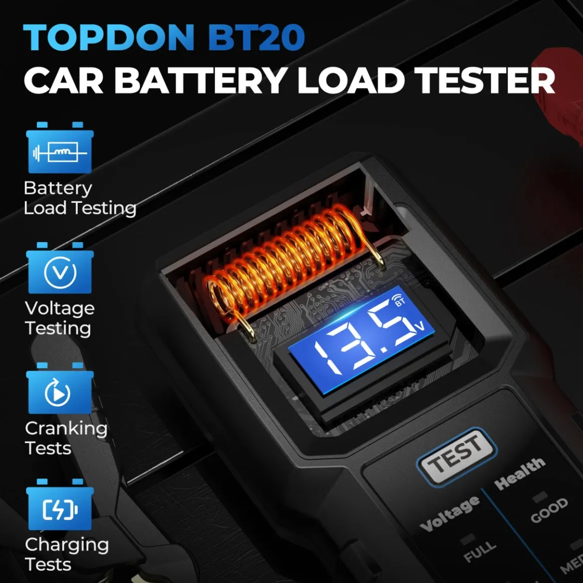 TOPDON BT20 Battery Load Voltage Tester 100-2000CCA Cranking (TD52130066)