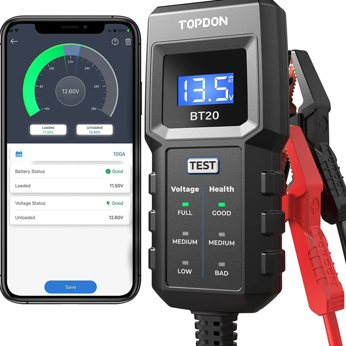 TOPDON BT20 Battery Load Voltage Tester 100-2000CCA Cranking (TD52130066)