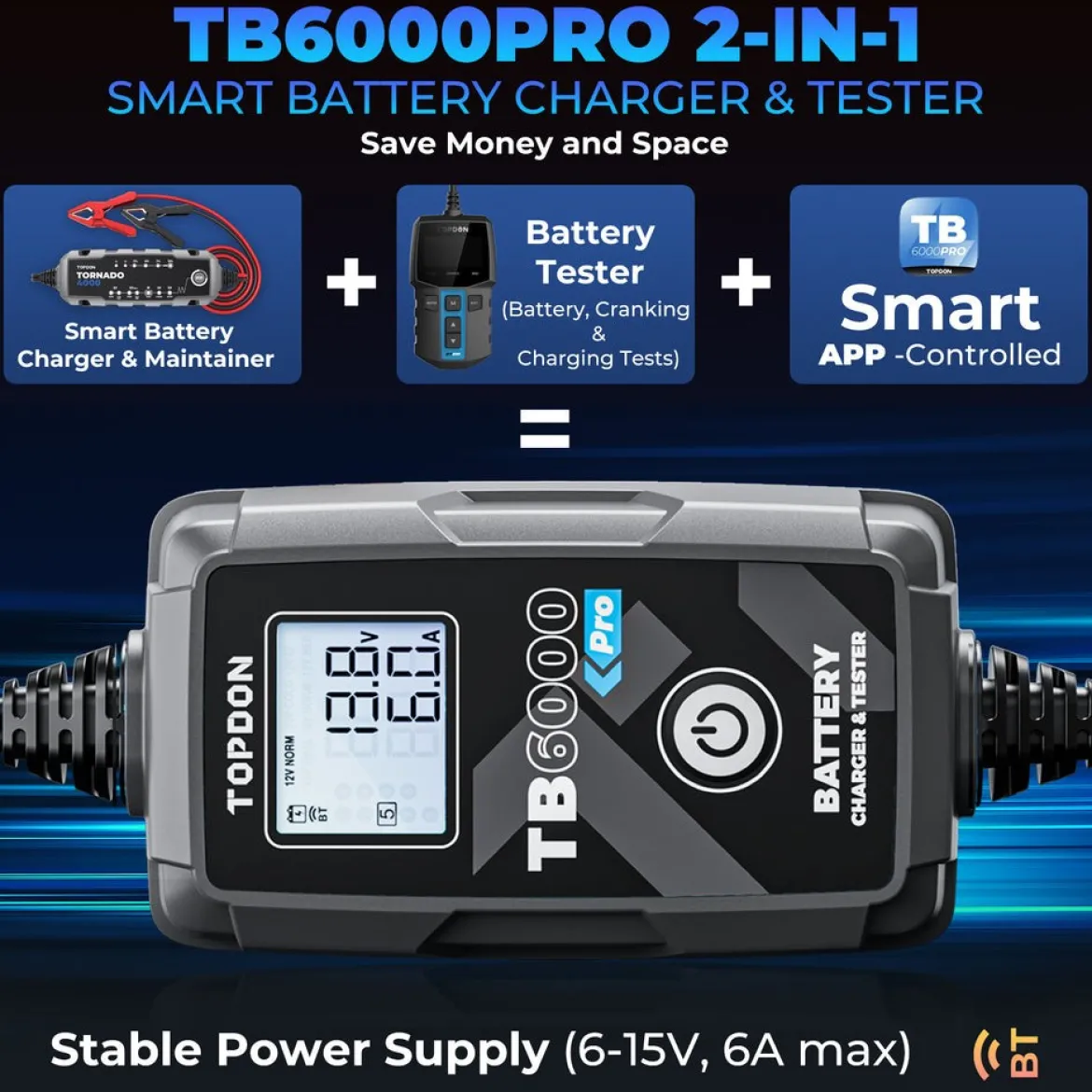 TOPDON TB6000 Pro Smart Car Battery Charger and Tester (TD52130091)