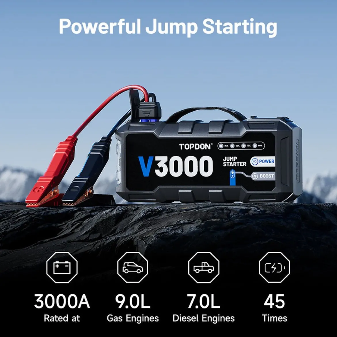 Topdon USA V3000 Battery Jump Starter, Power Bank, & Flashlight (V3000)