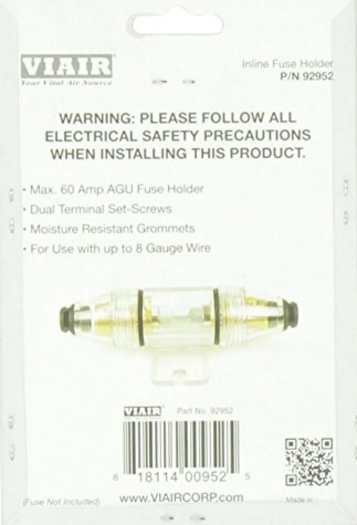 VIAIR Fuse Holder with Mounting Tabs for 20-60 Amp Glass Tube Fuses (92952)