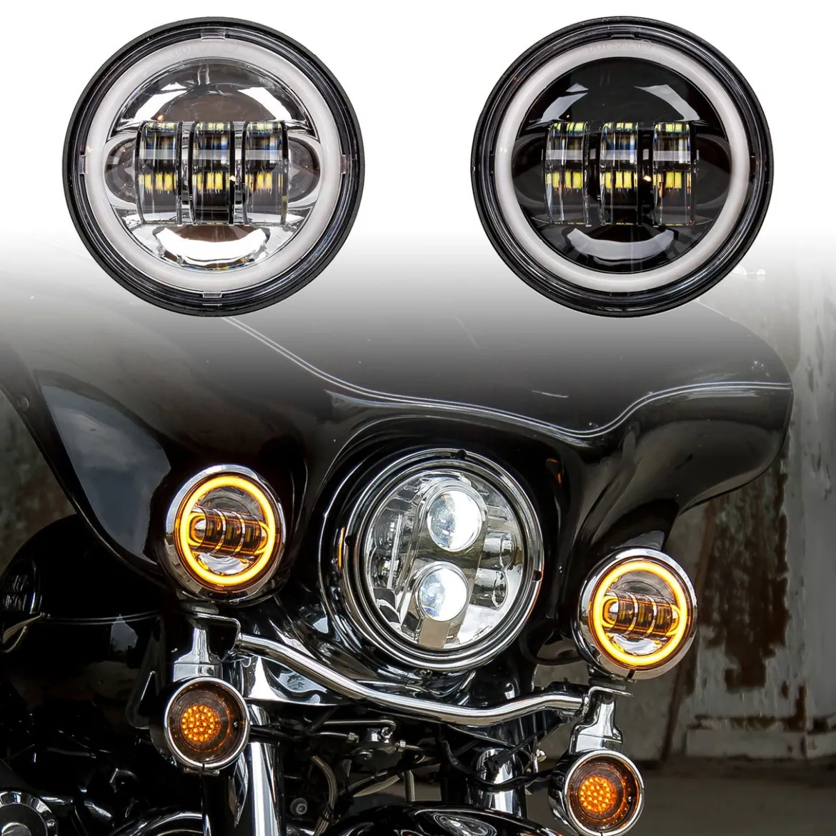 XKGLOW 4.5" LED Motorcycle Driving Lights with Amber Halo (XK042007-B, XK042007-W)