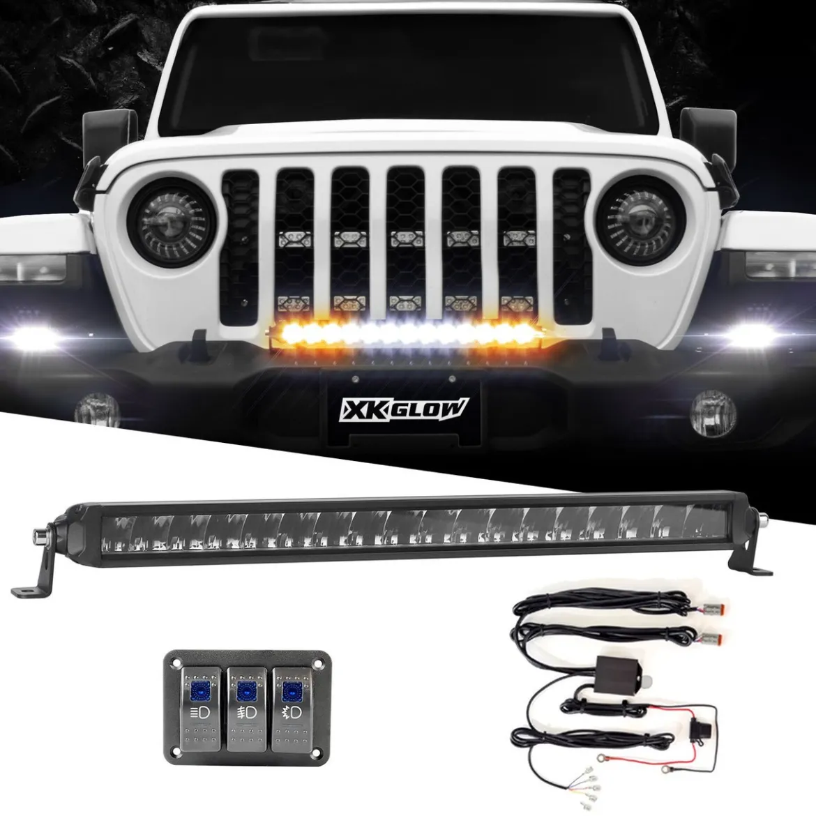 XKGLOW 20" Razor Light Bar Fog + Strobe + High Beam Driving Kit w/ Switch & Wire (XK064020-DFS-KIT)