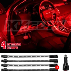XKGLOW Car Interior Accent Light Kit - 4pc 8" Strip SIngle Color