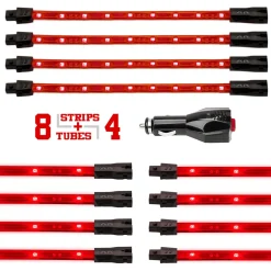 XKGLOW Interior and Underglow LED Accent Light Kit - 8pc 24" Tube + 4pc 8" Strip Single Color