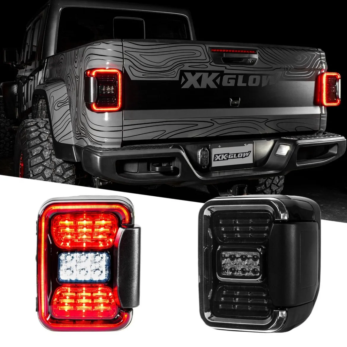 XKGLOW LED Smoked Lens Tail Light for Jeep Gladiator JT with Brake, Reverse, and Turn Signal (XK041028)