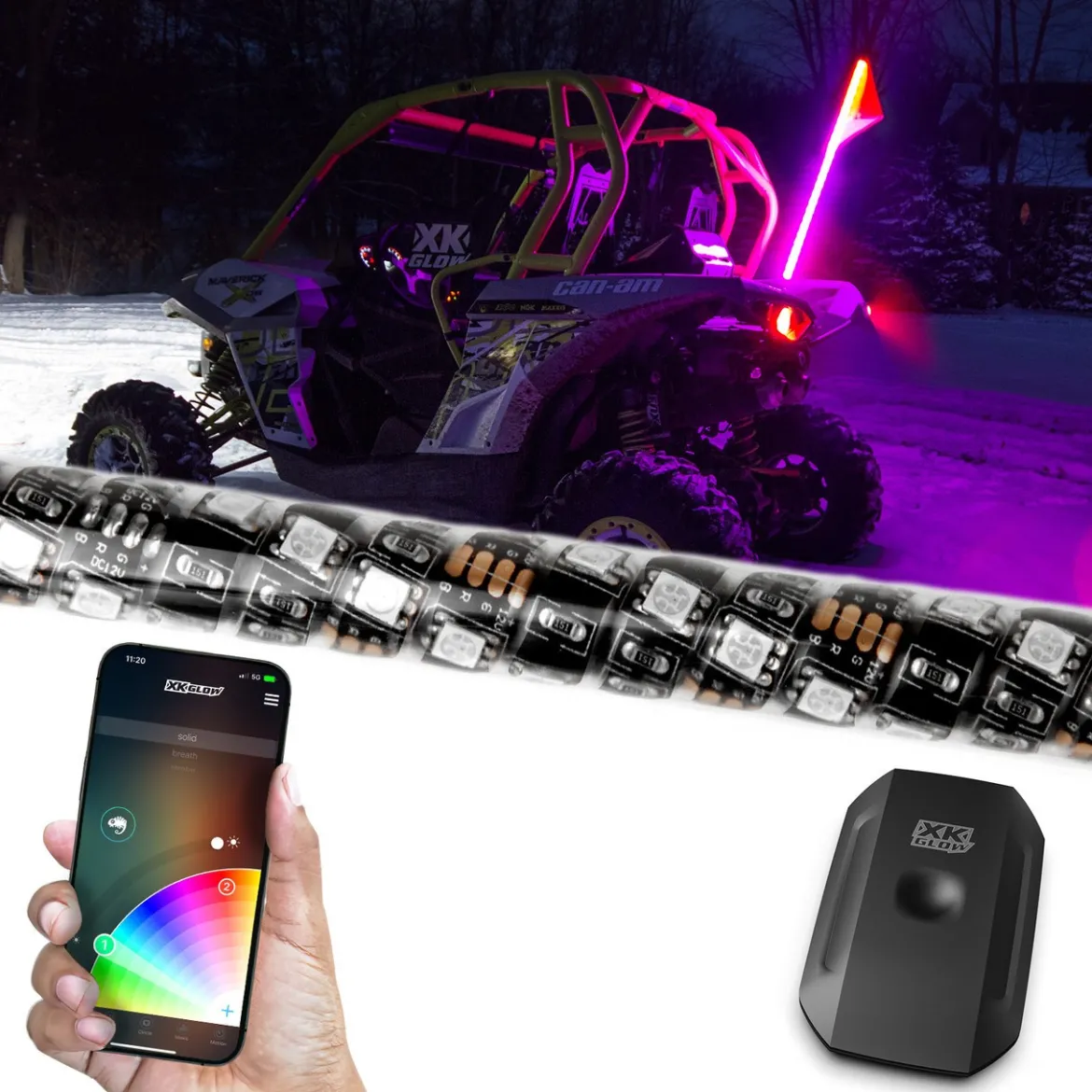 XKGLOW 2nd Gen XKchrome Advanced App Control LED Whip Light Kit for 4x4 Offroad UTV ATV