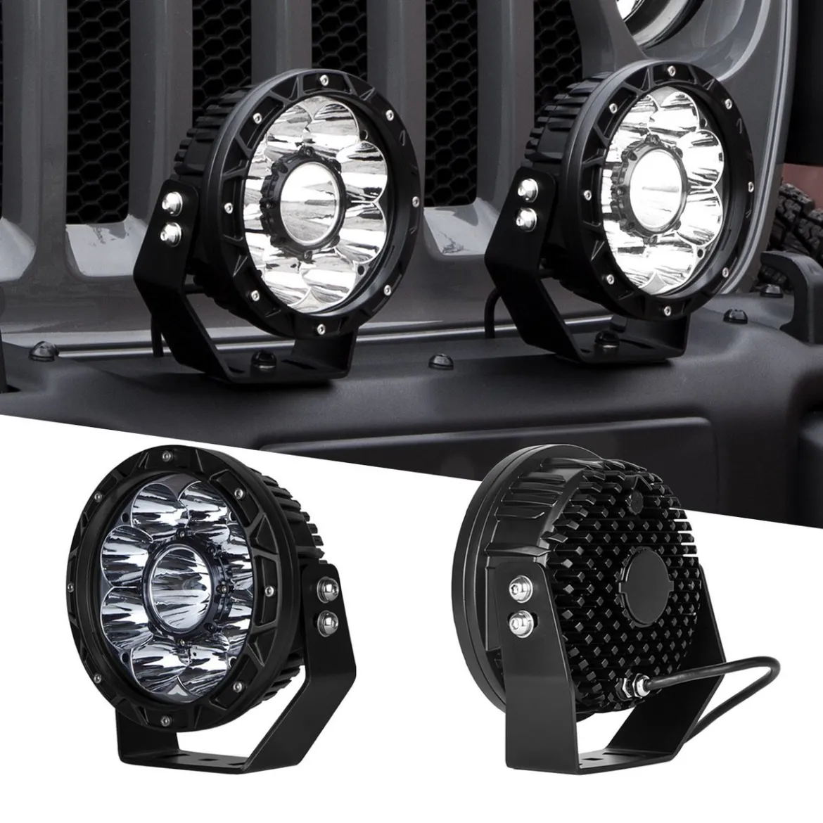 XKGLOW 2pc 7in 44W Combo Beam Offroad Round Work Light Kit (XK066007)