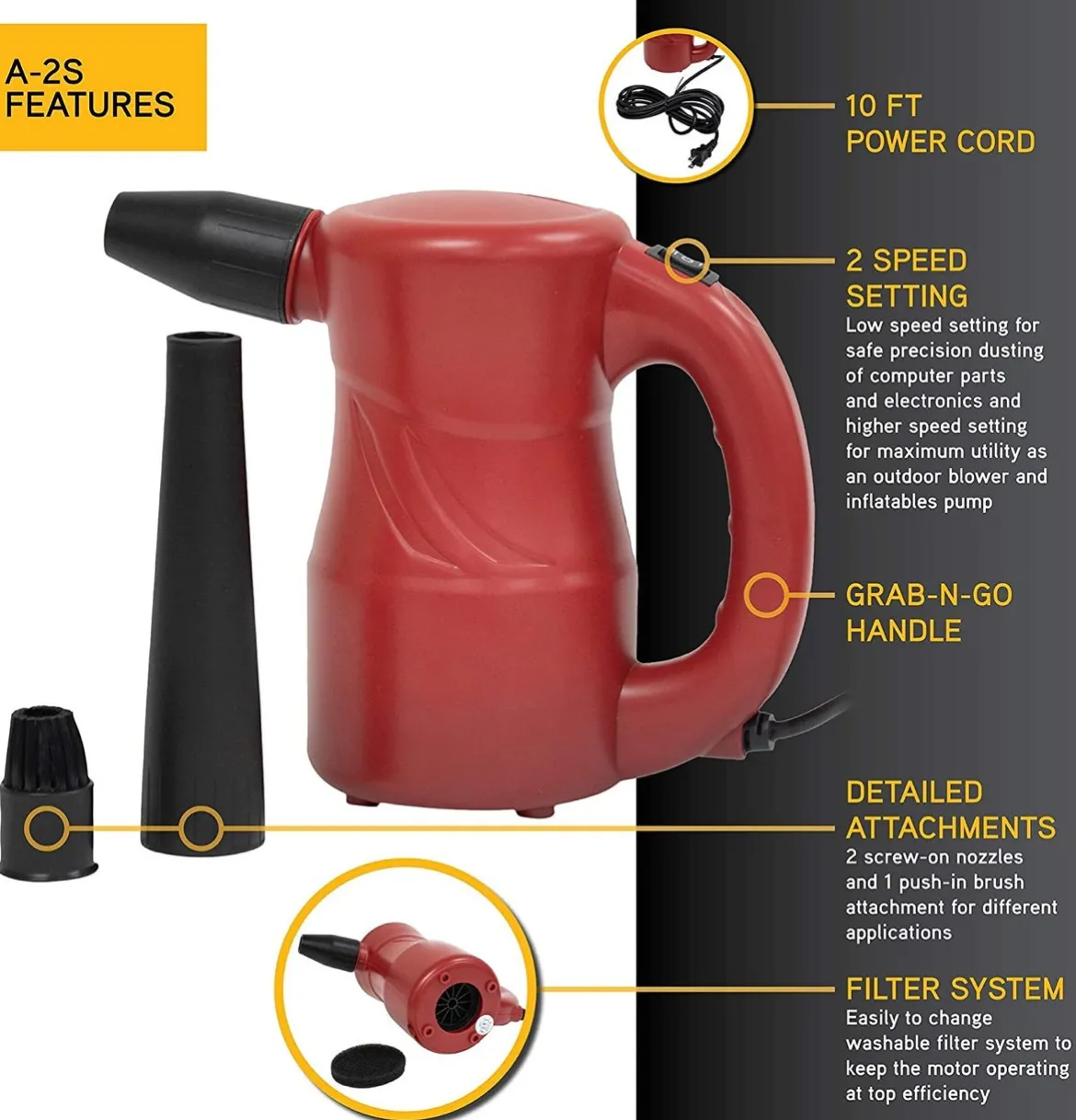 XPOWER A-2S Cyber Duster Multipurpose Powered Air Duster Blower (A-2S-Red)