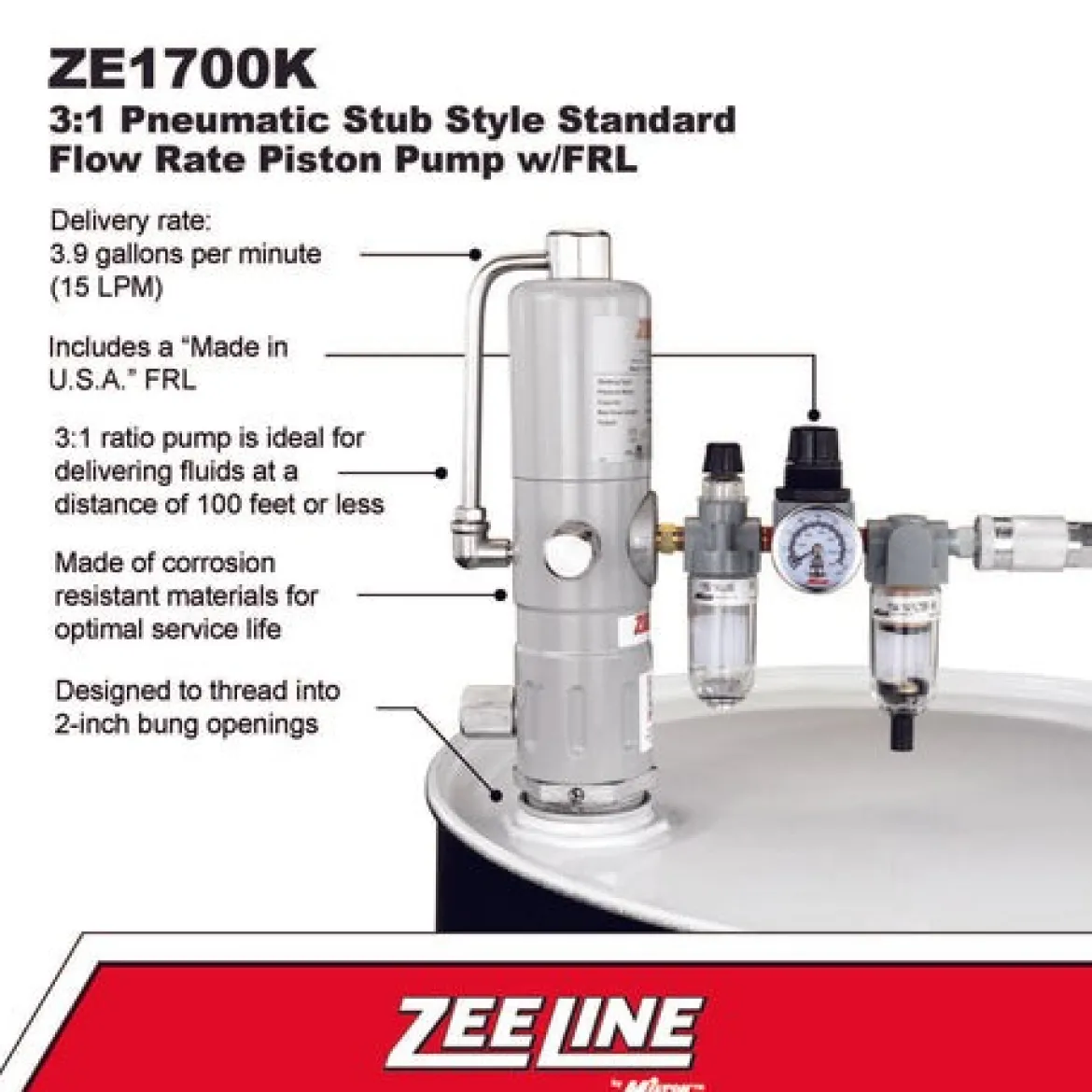Zeeline 3:1 Pneumatic Stub Style Standard Flow Rate Piston Pump With Frl (ZE1700K)
