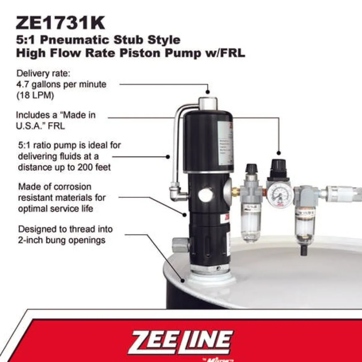 Zeeline 5:1 Pneumatic Stub Style High Flow Rate Piston Pump With Frl (Double Action) (ZE1731K)